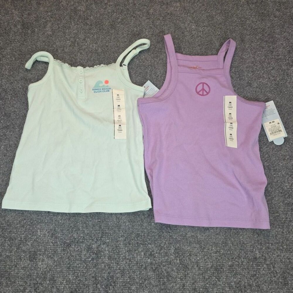 Girls 2-Pack Ribbed Tank Tops Mint & Lilac Size Medium 8